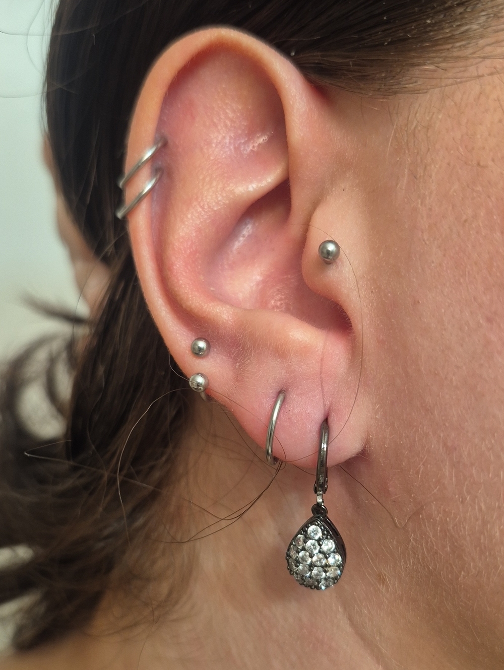Gunmetal Teardrop Dangle Huggie Earrings